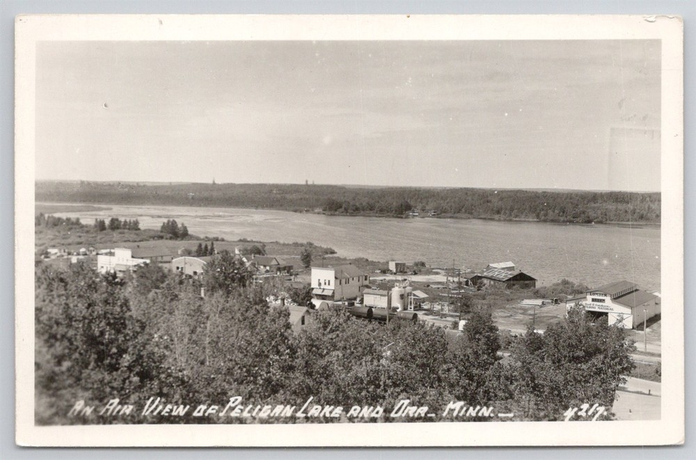 RPPC Aerial Birdseye Pelican Lake & Orr MN C1945 Postcard AJ14