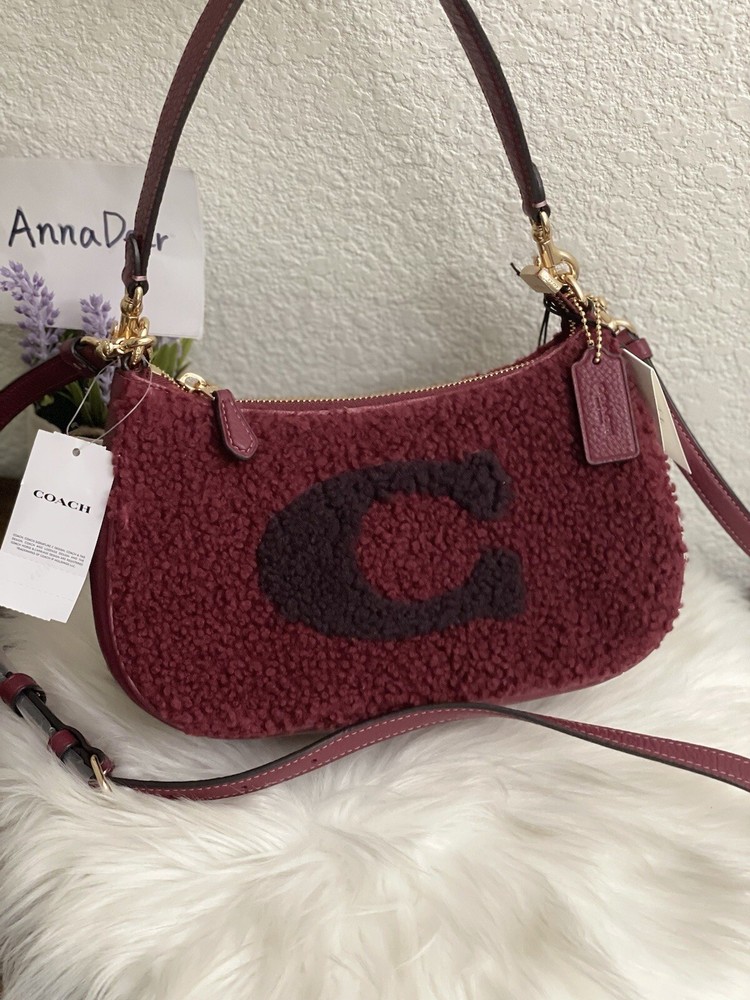 NWT Coach Teri Black Cherry Shoulder Bag with Motif in Shearing CE691