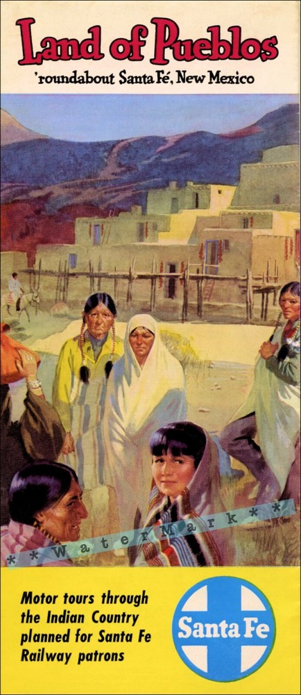 1947 Santa Fe Railroad Land of the Pueblos Vintage Art Deco Wall Print