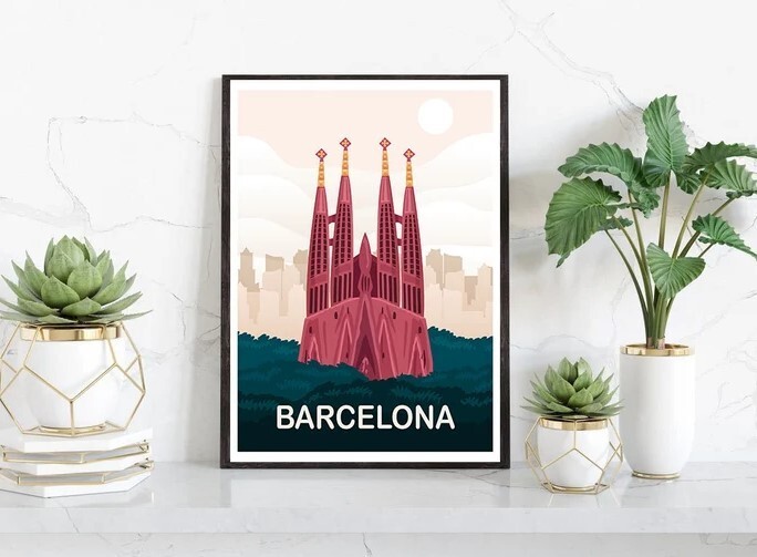 Barcelona Wall Art Print - Barcelona ,Barcelona poster, Wedding gift, Birthday