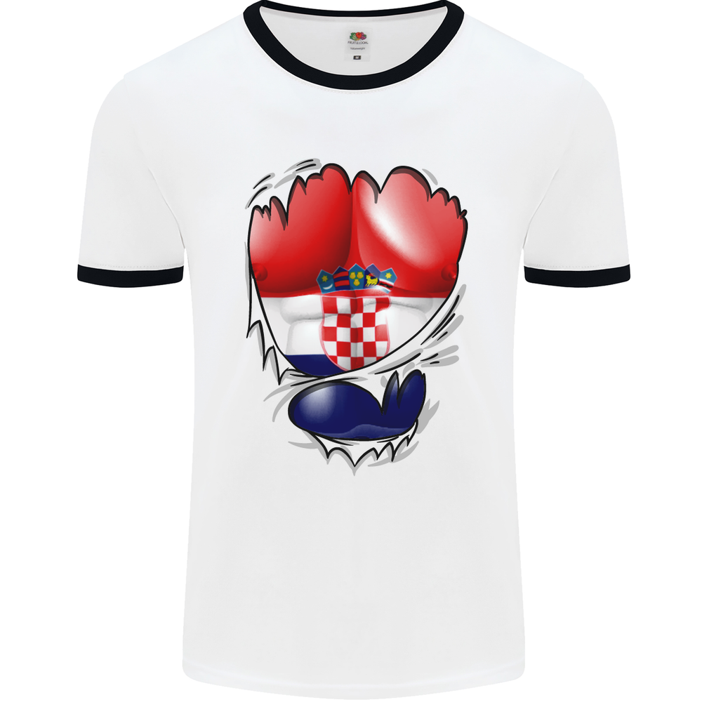 Gym Croatian Flag Ripped Muscles Croatia Mens Ringer T-Shirt