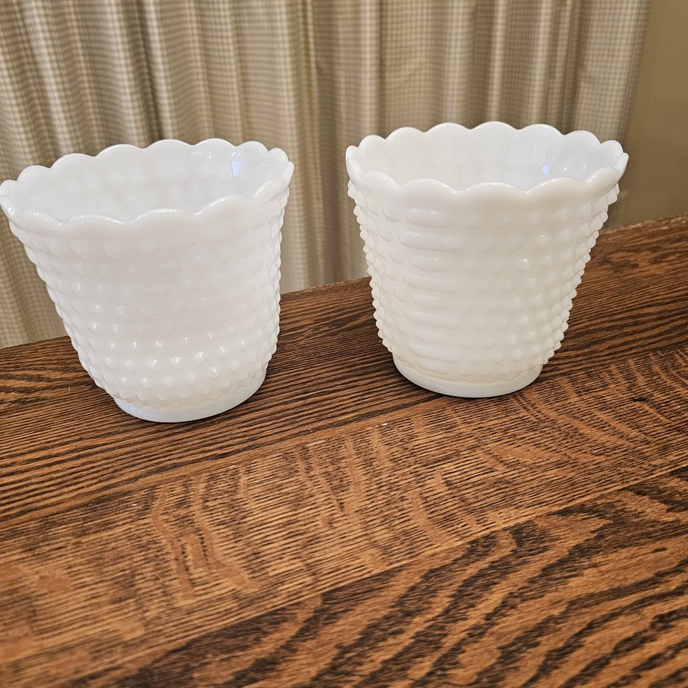Vintage Fire King Hobnail Milk Glass Vase Planter Bowl Set of 2