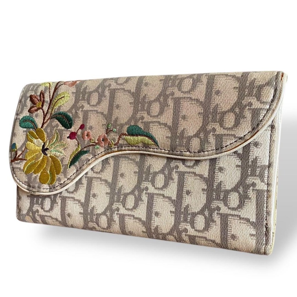 Dior Trotter Saddle Embroidered Leather Bifold Wallet Rare Long