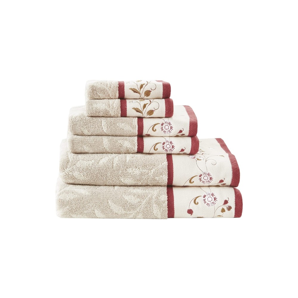 Madison Park 6-Piece 600 GSM Soft Absorbent Red Cotton Bath Towel Set