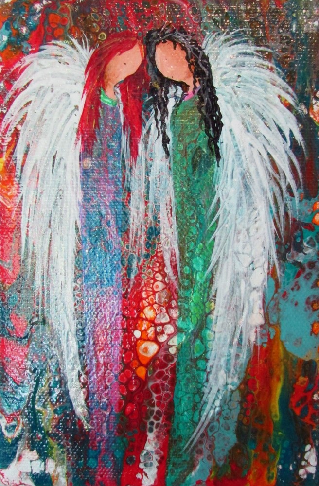 Angel Sisters in Prayer Painting Original Art by Rain Crow