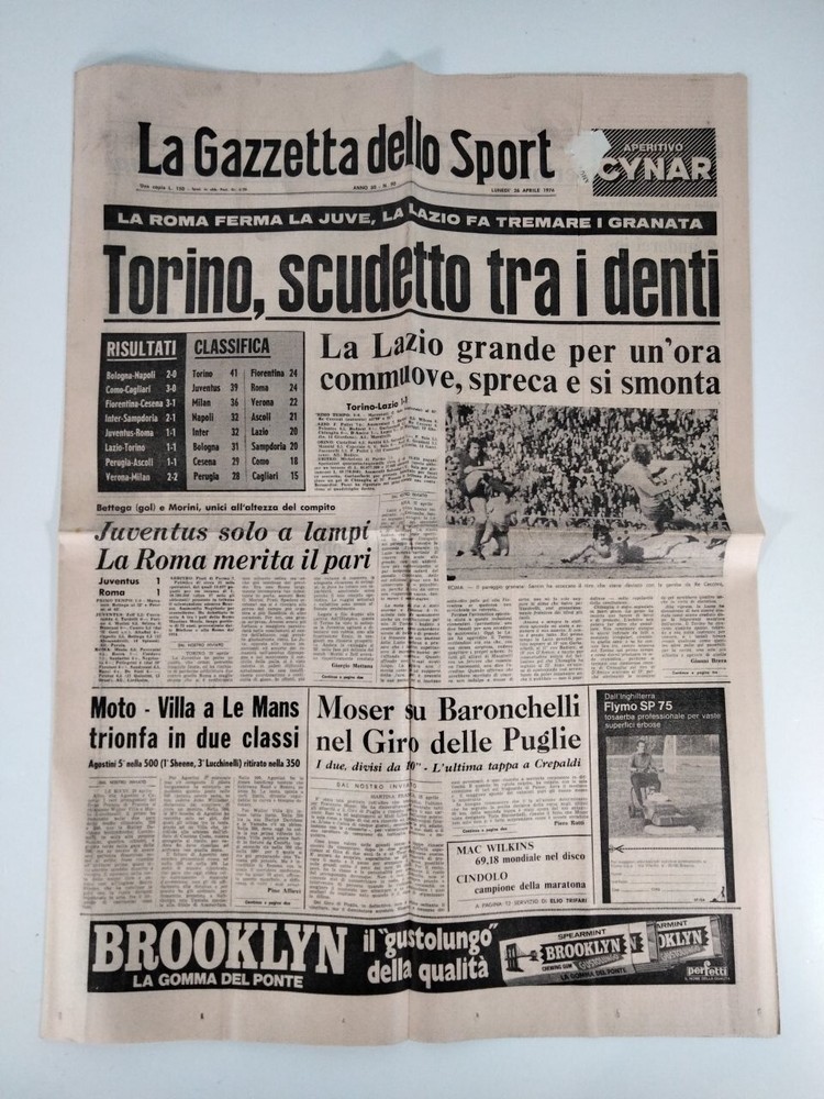 La Gazzetta Dello Sport 26 Aprile 1976 Torino Scudetto tra i Denti