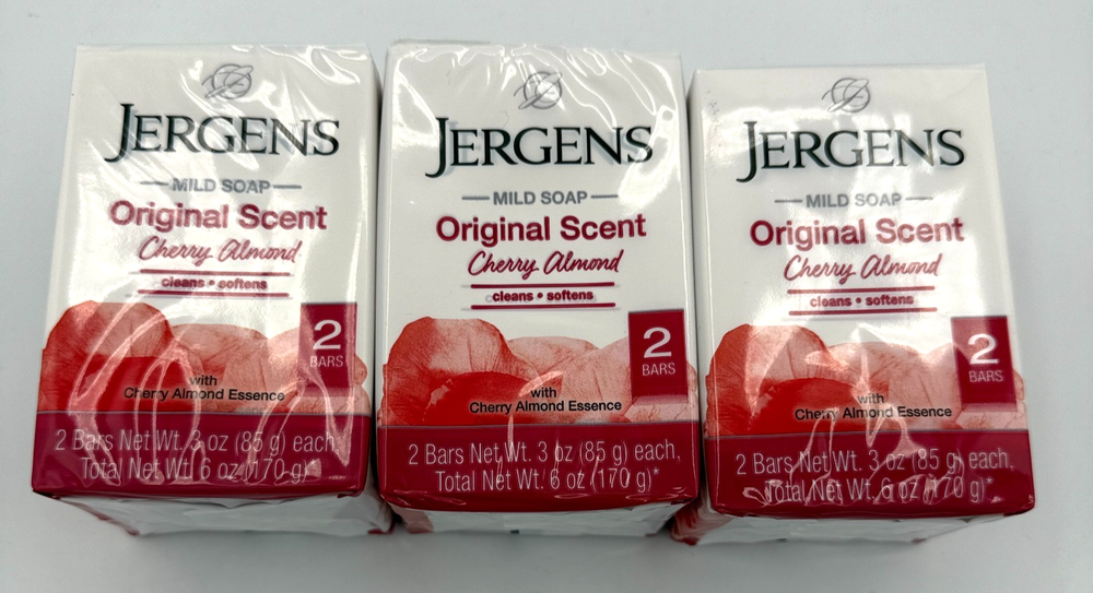 Jergens Cherry Almond Mild Soap Original Scent - 6 Bars (3x 2 Pack) - 3 Oz Each