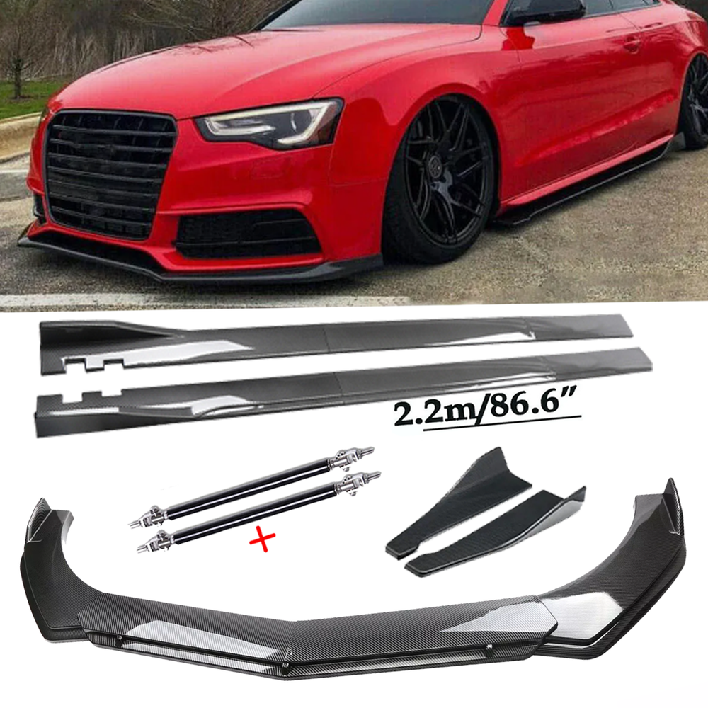 Carbon Fiber Front Lip Spoiler Side Skirt Extensions for Audi Body Kits