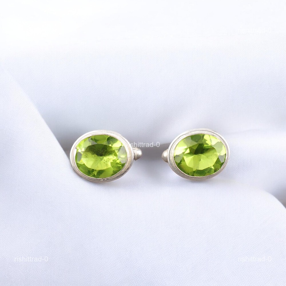 925 Sterling Silver August Peridot Gemstone Green Grooms Statement Cufflinks