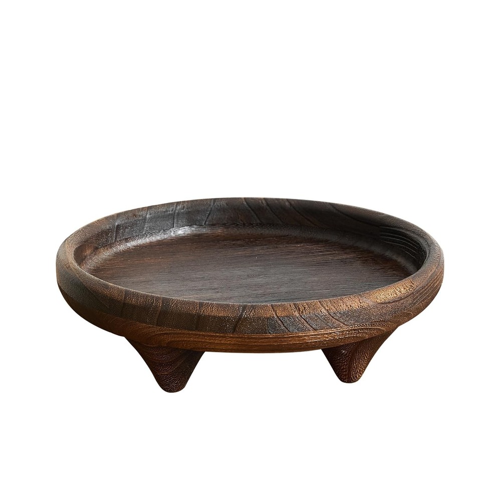 Light Wood Round Footed Serving Tray,Wabi Sabi Decor,Brown Decorative,Candle ...