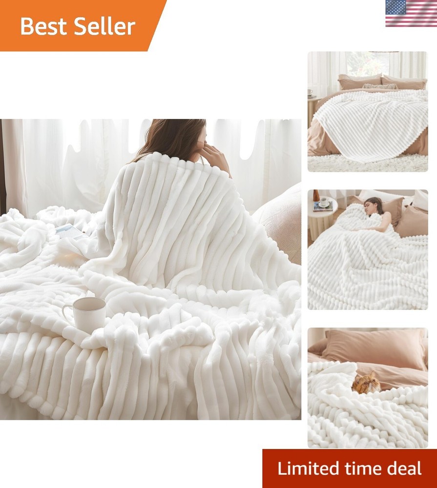 Ultra Soft King Size Blanket - Cozy 108x90 Off-White Fleece for All Seasons
