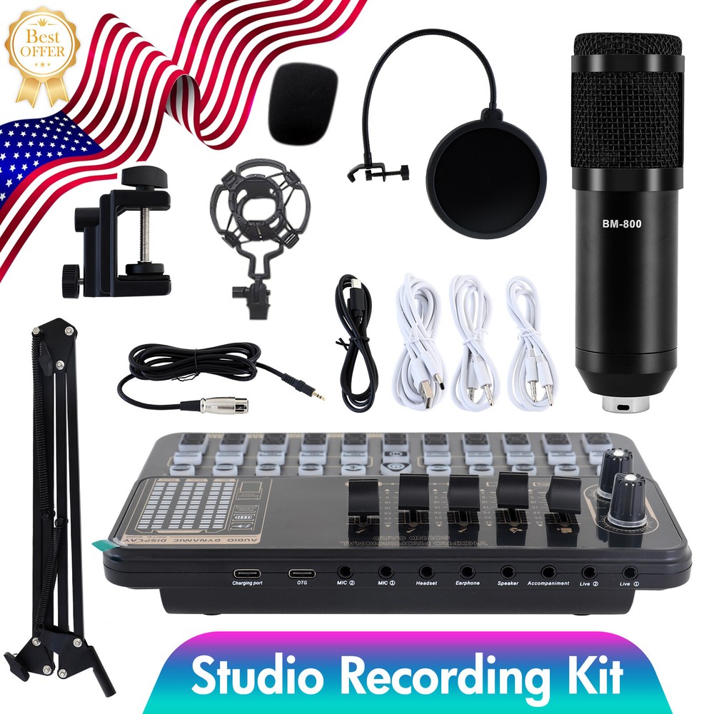 Podcast Equipment Bundle,Condenser Microphone Bundle Audio Mixer for Singing PRO