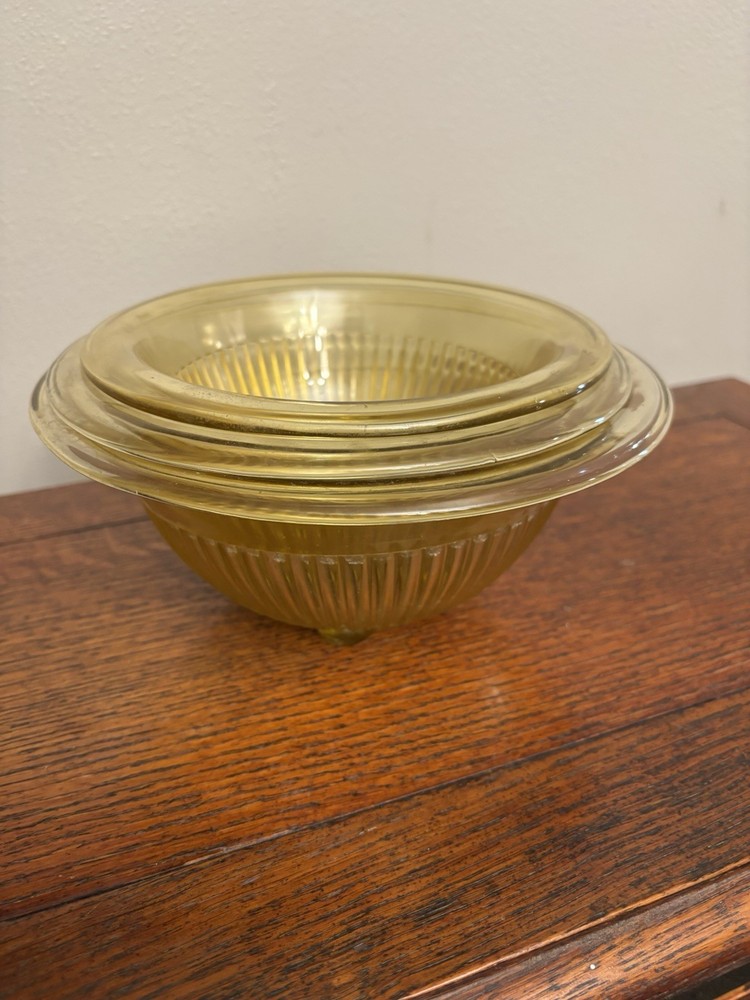 Set of 3 Vintage Federal Depression Glass  Yellow Ribbed Mixing Bowl