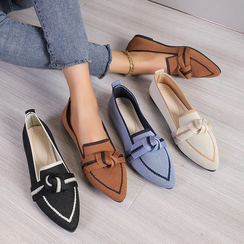 New Women's Shoes Loafers Ballet Flats Pointed Toe Slip-on Casual Low Heel Shoes