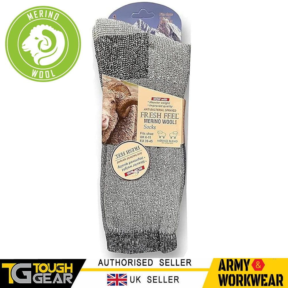 Men's Merino Wool Warm Thermal Socks Winter Outdoor Walking & Indoor Light Grey