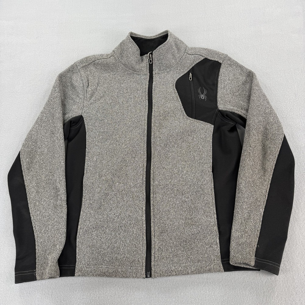 Spyder Jacket Mens Small Gray Black Full Zip Softshell Fleece Outdoor Ski