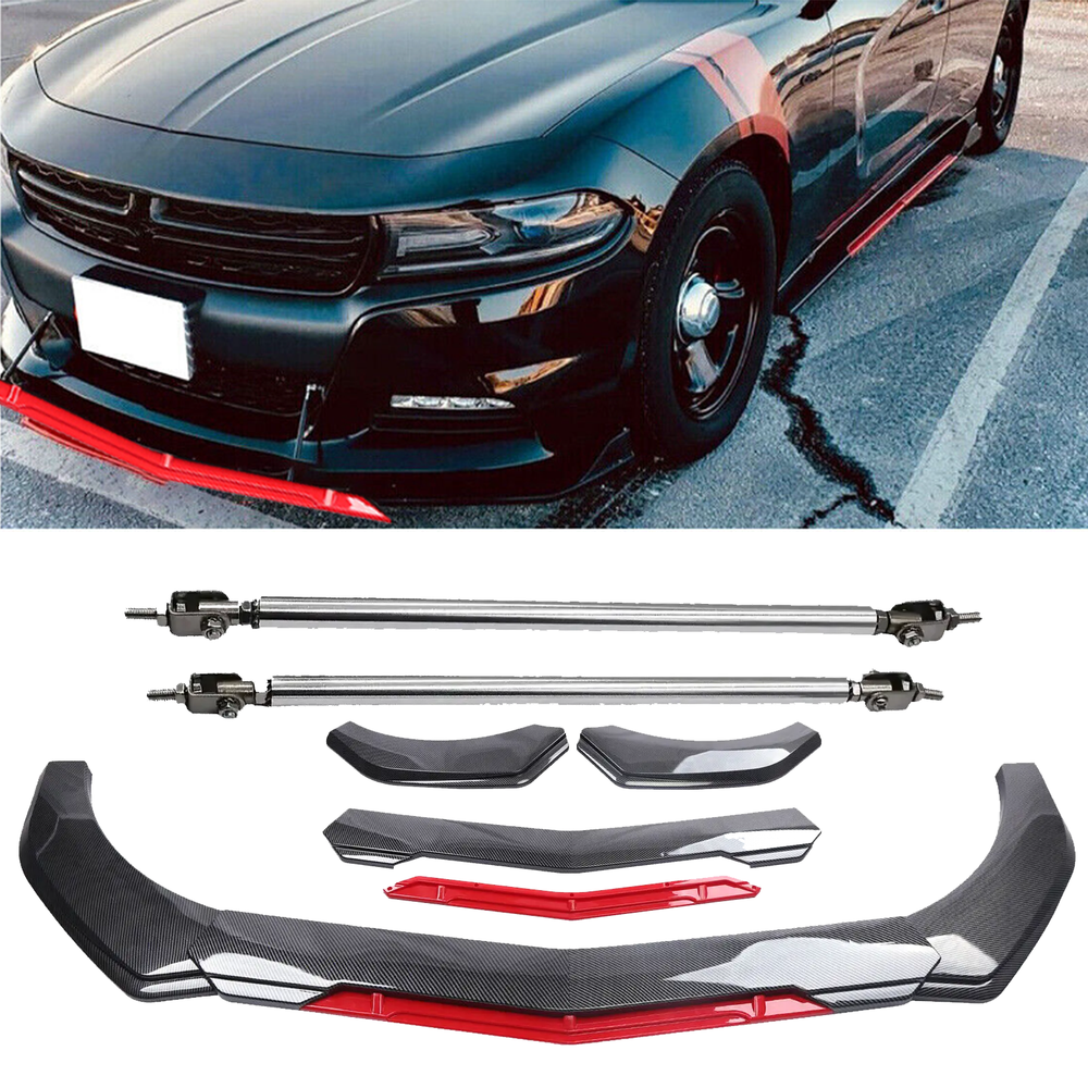 Carbon Fiber Front Bumper Lip Spoiler Splitter Strut Rod for Dodge Charger