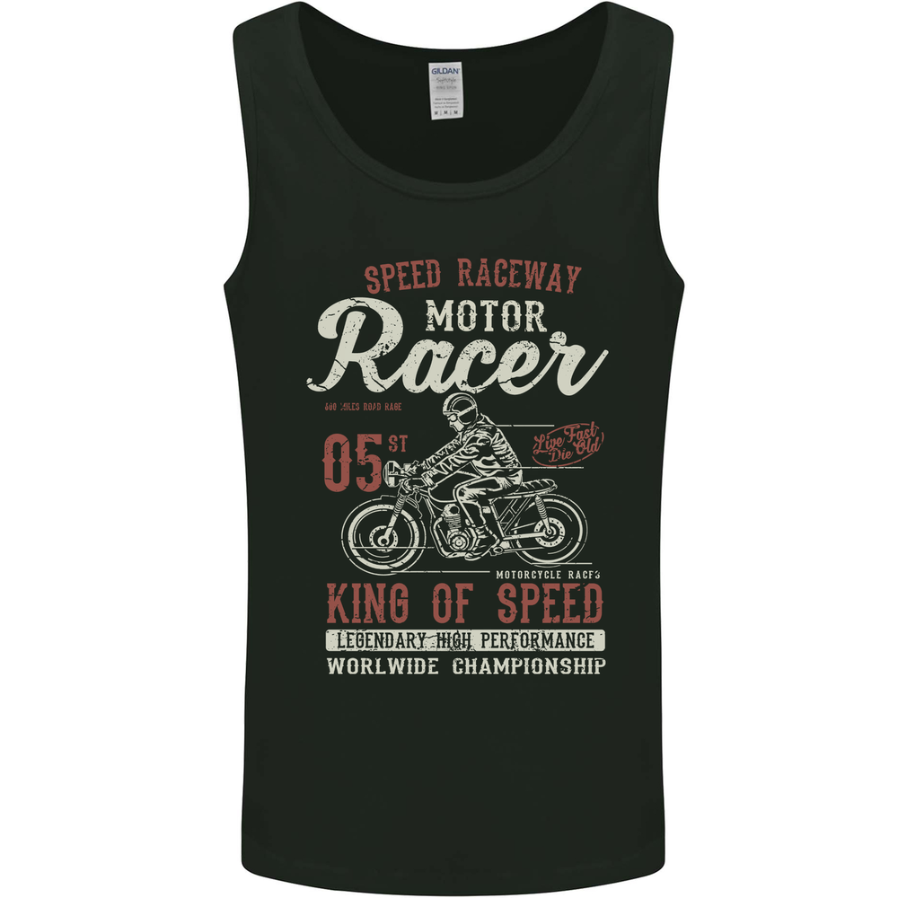 Biker King of Speed Motorcycles Cafe Racer Mens Vest Tank Top
