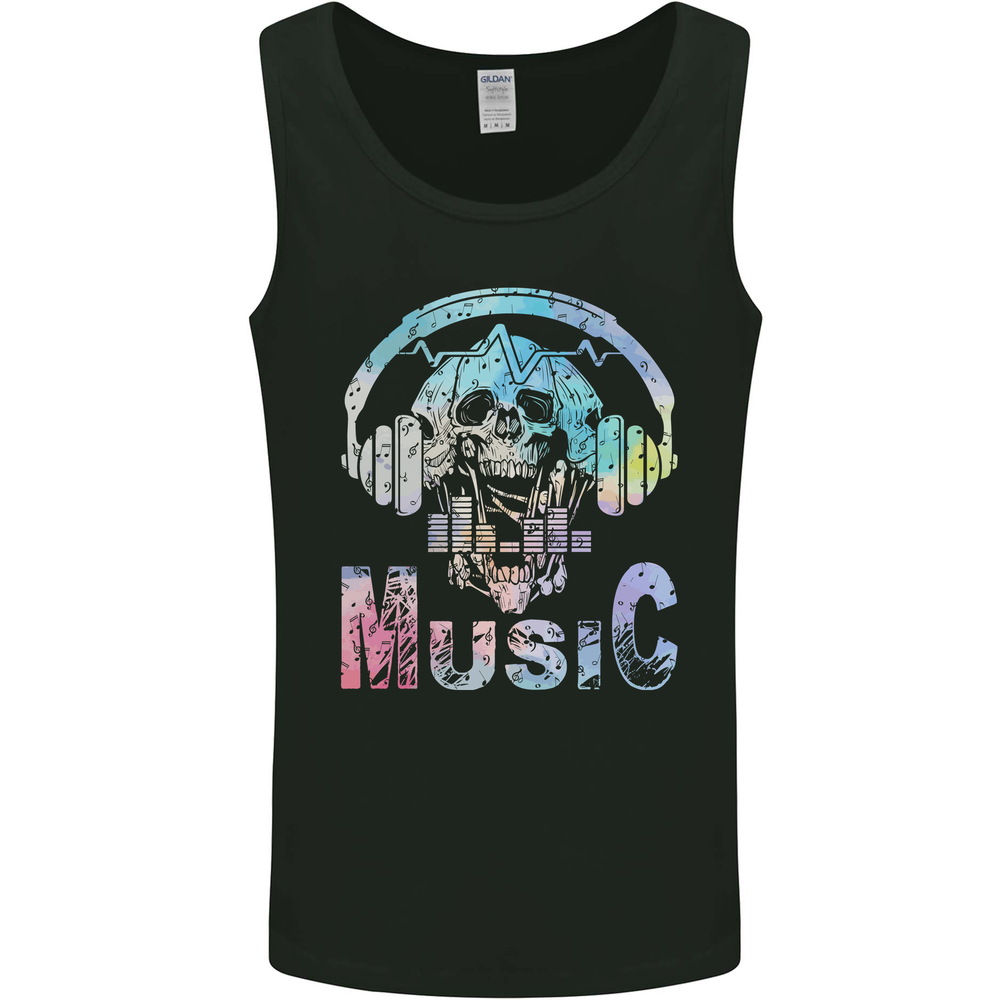Music Skull With Headphones Dance Techno Mens Vest Tank Top