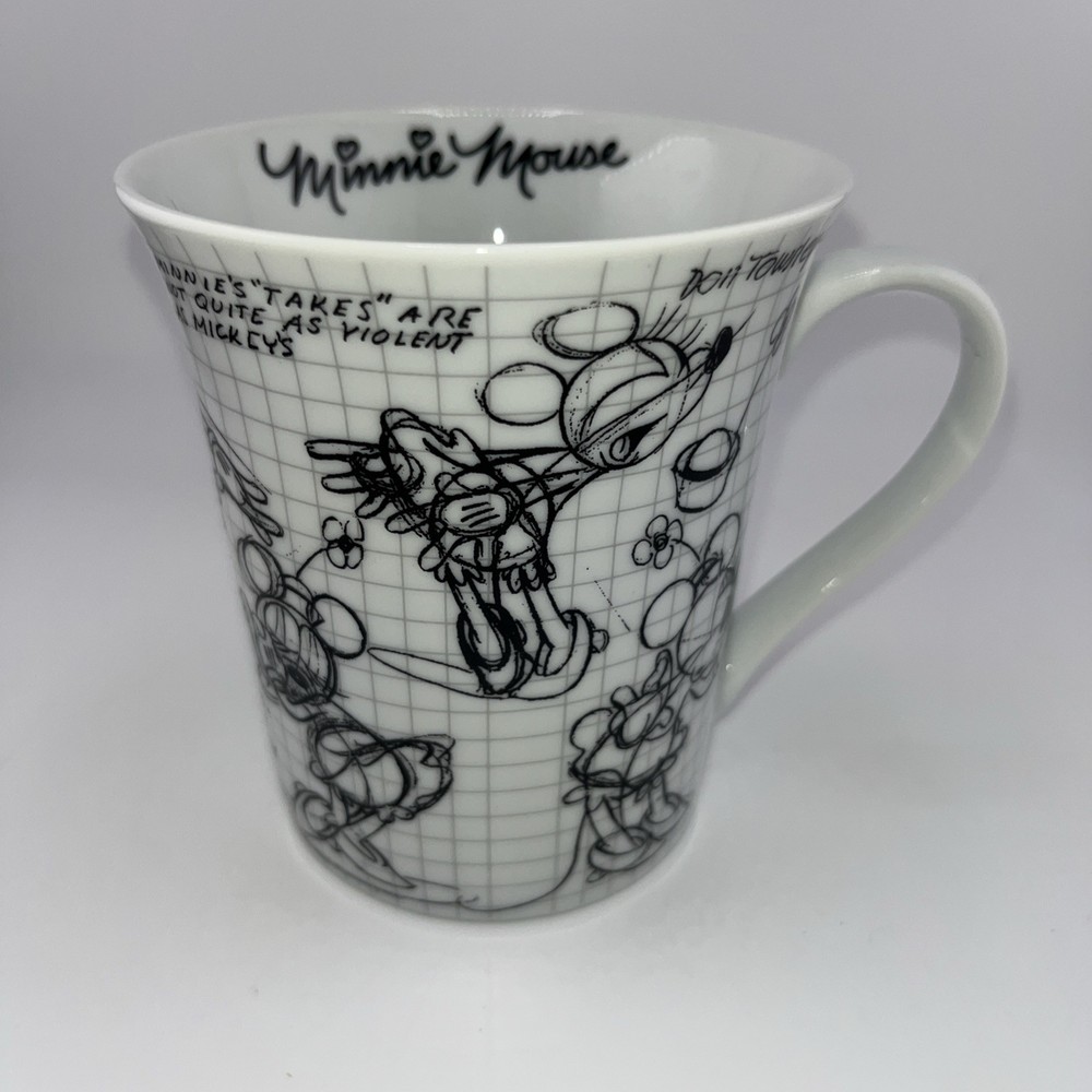 MINNIE MOUSE DISNEY SKETCH BOOK COFFEE MUG CUP ARTWORK 2008 THEME PARK SOUVENIR