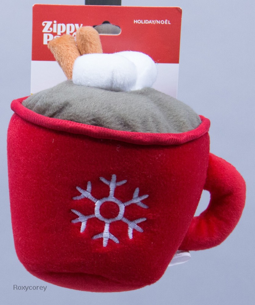 ZippyPaws Holiday Noel Hot Cocoa Red Cup Squeaky Plush Dog Toy NWT