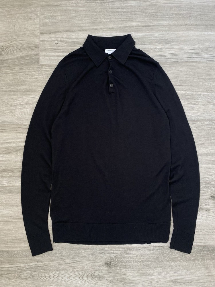 Sunspel Wool Sweater Long Sleeve Polo Knit Raglan Top Size Men’s S