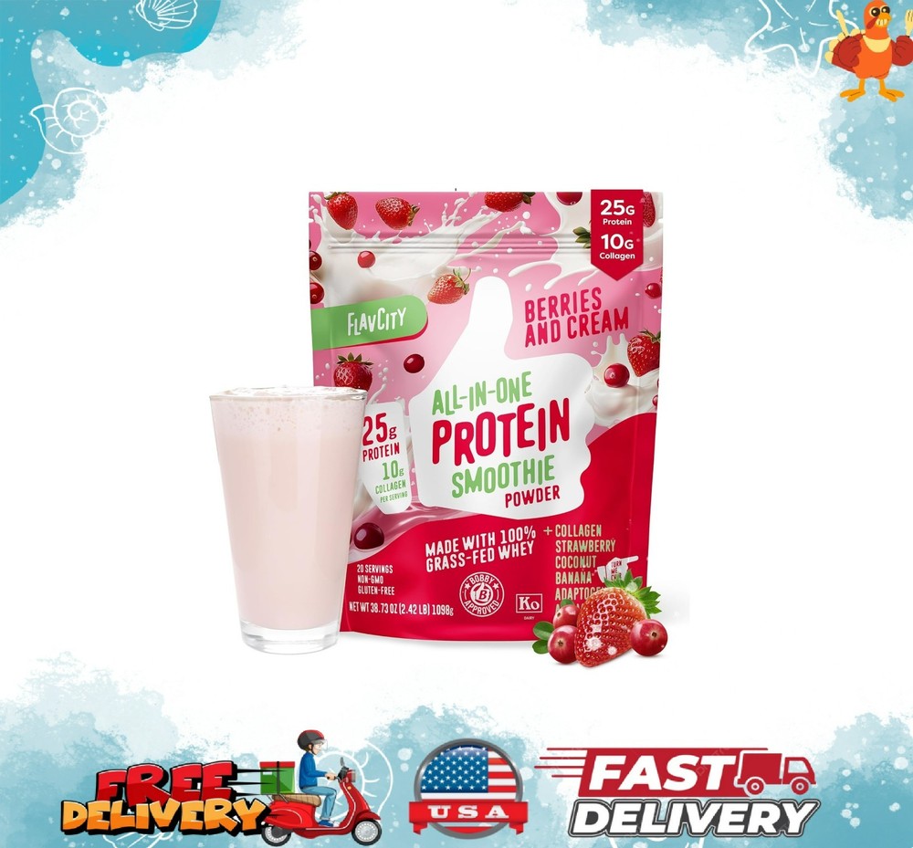 Grass-Fed Whey Protein Smoothie with Berries Cream & Collagen