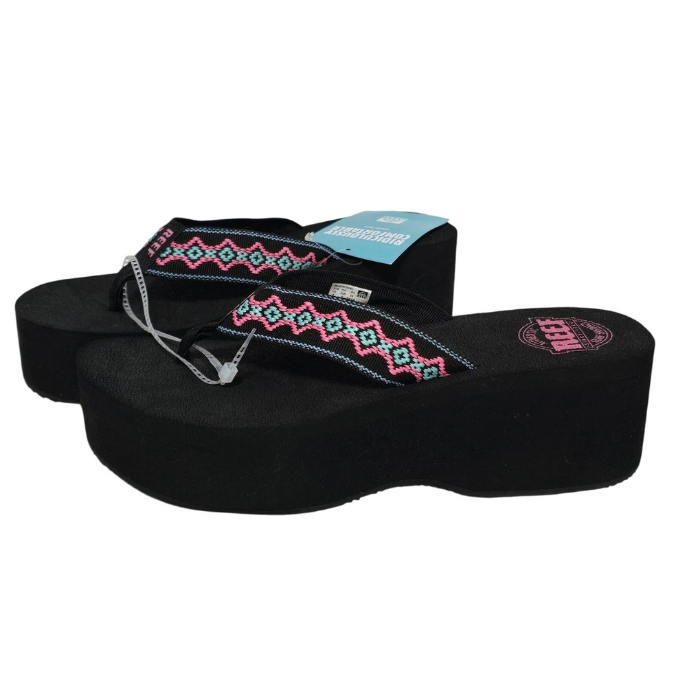 Reef Womens Sandy Hi Black Malibu 9 Platform Y2K Hippie Surfer