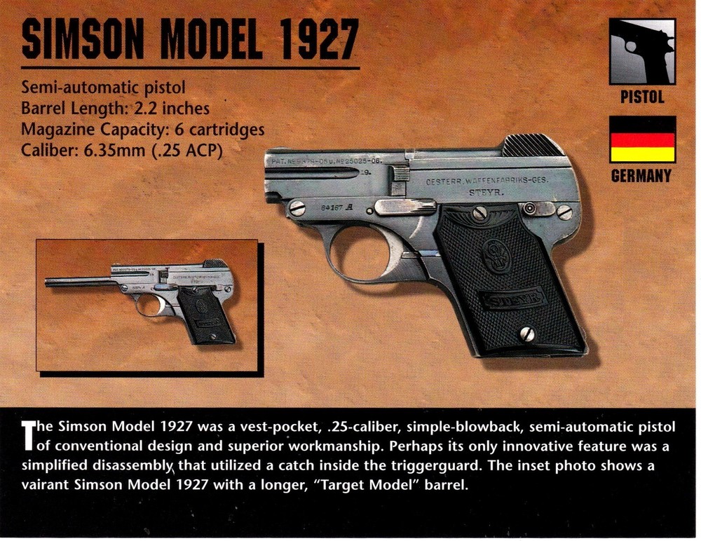Simson Model 1927 Pistol Classic Firearms Photo Card u