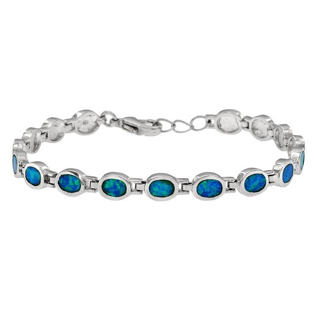 Australian Opal Inlay 925 Solid Sterling Silver Tennis Bracelet Jewelry OX5