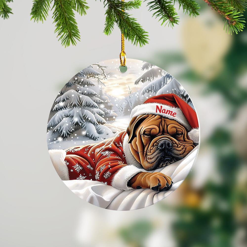 Personalized Mastiff Dog Sleeping Christmas Ornament Decor Holiday Gift