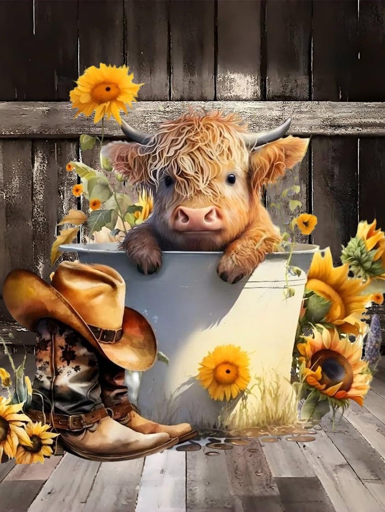 Generic Cow Diamond Painting Kits for Adults Beginners - 5D Cow and Flower Di...