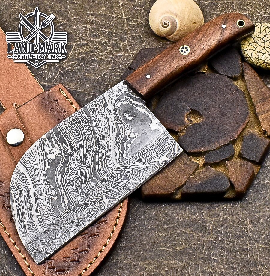 CUSTOM HANDMADE DAMASCUS KITCHEN CHEF CLEAVER WITH  ROSE WOOD HANDLE
