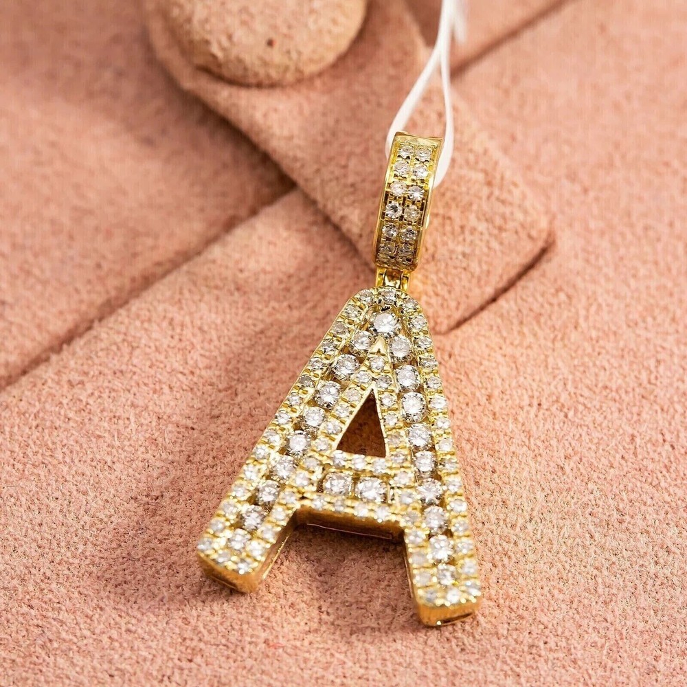 2Ct Round Cut Simulated Diamond Custom A Letter Pendant 14k Yellow Gold Plated