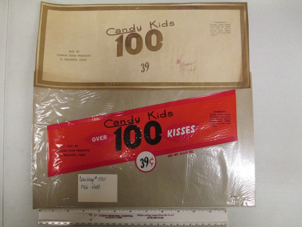 1960s Williamson Candy 100 KISSES KIDS bar in plastic bag by Sunrise Food CA