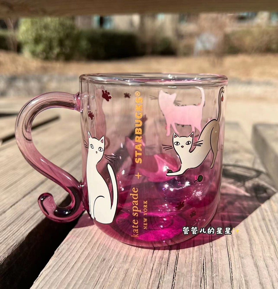 New 2023 China Starbucks X Katespade Cat Style 9oz Double Glass Mug
