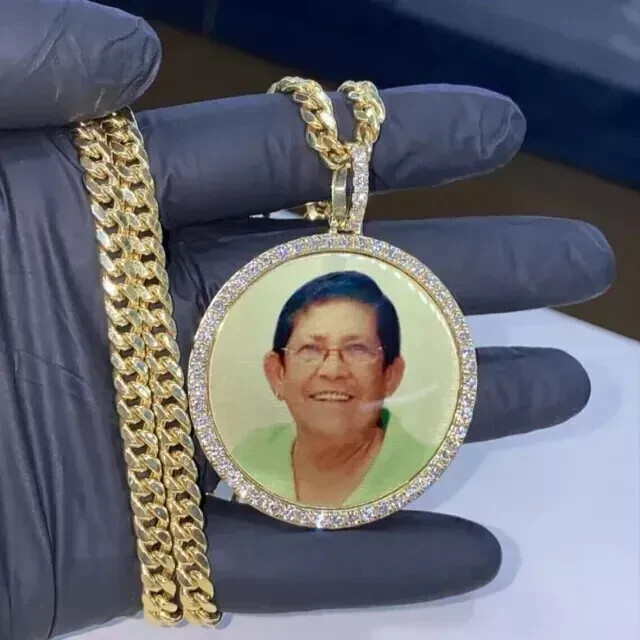 2.50Ct Round Cut Real Moissanite Memory Picture Pendant 14K Yellow Gold Plated