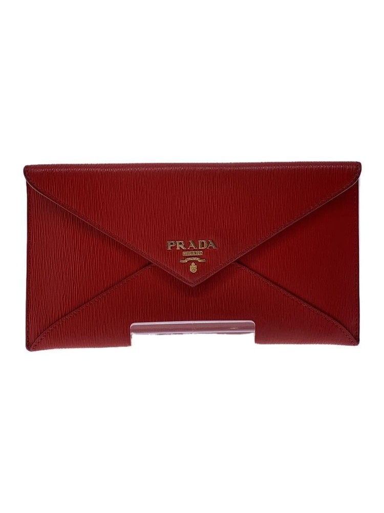 PRADA womens long plain red leather wallet