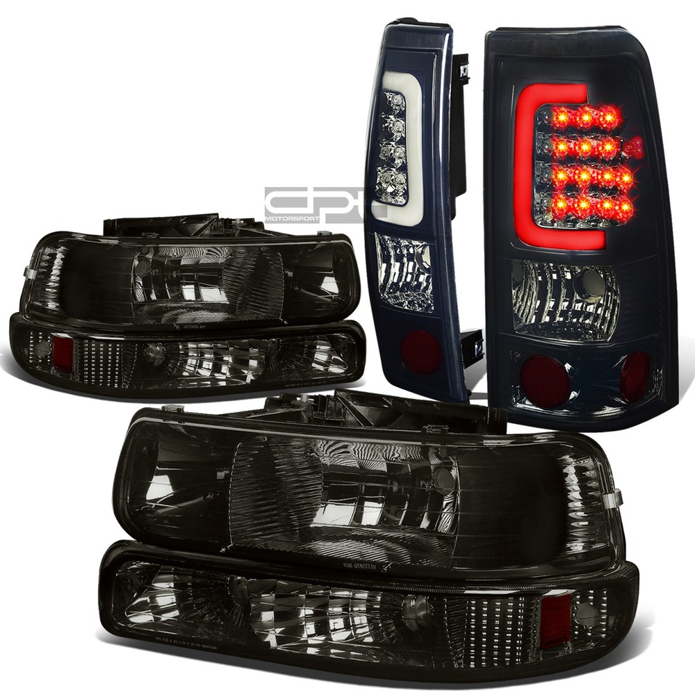 99-02 Silverado Smoked Crystal Headlight Bumper 3D LED Brake Tail Light Kit