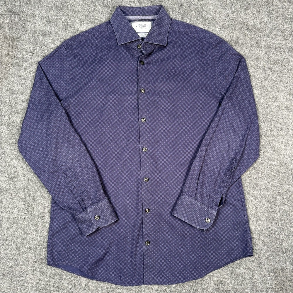 👔 Charles Tyrwhitt Extra Slim Fit Dress Shirt 16.5/34 Navy Geometric Cotton