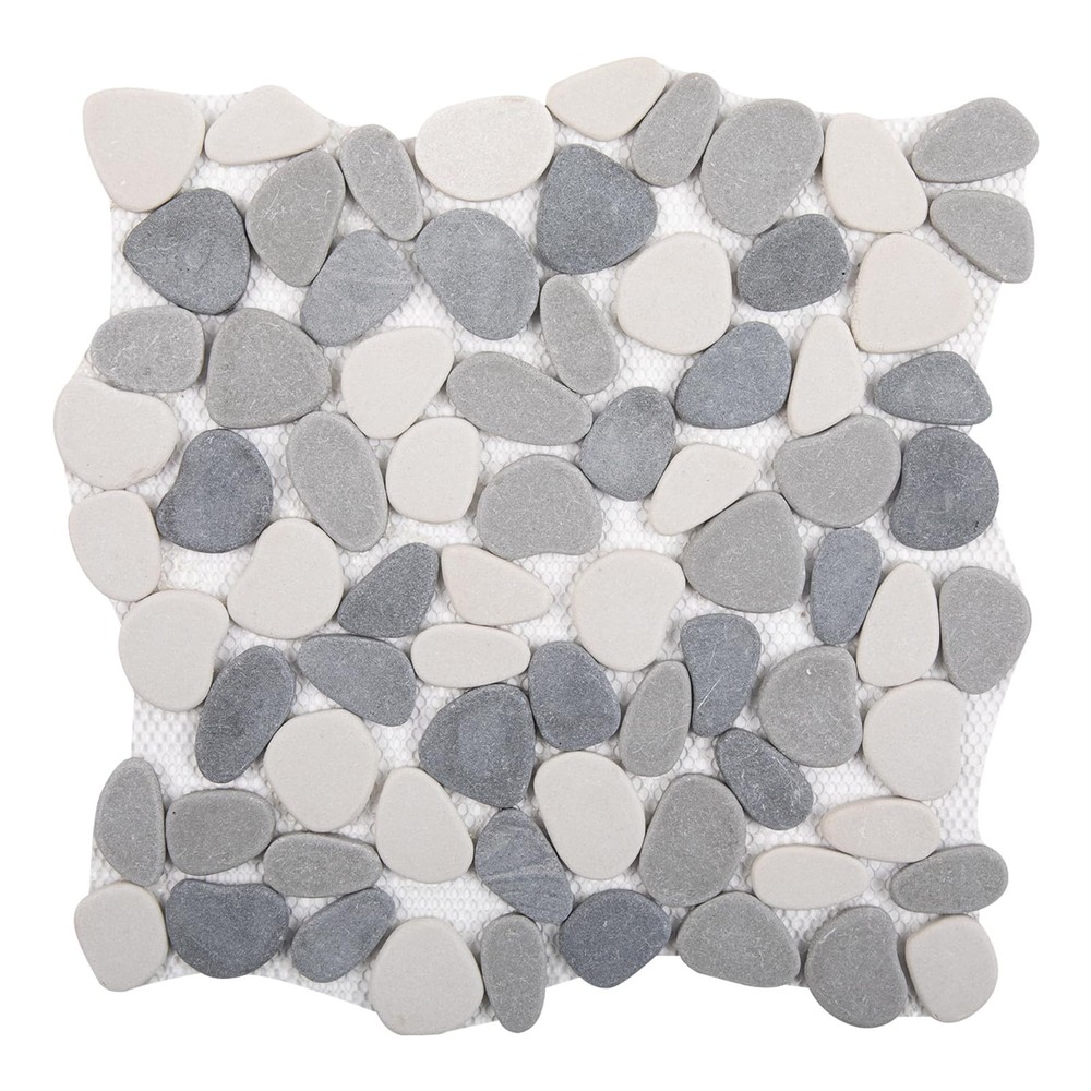 Grey and White Pebble Tile for Shower Floor and Bathroom Mosaic Backsplash