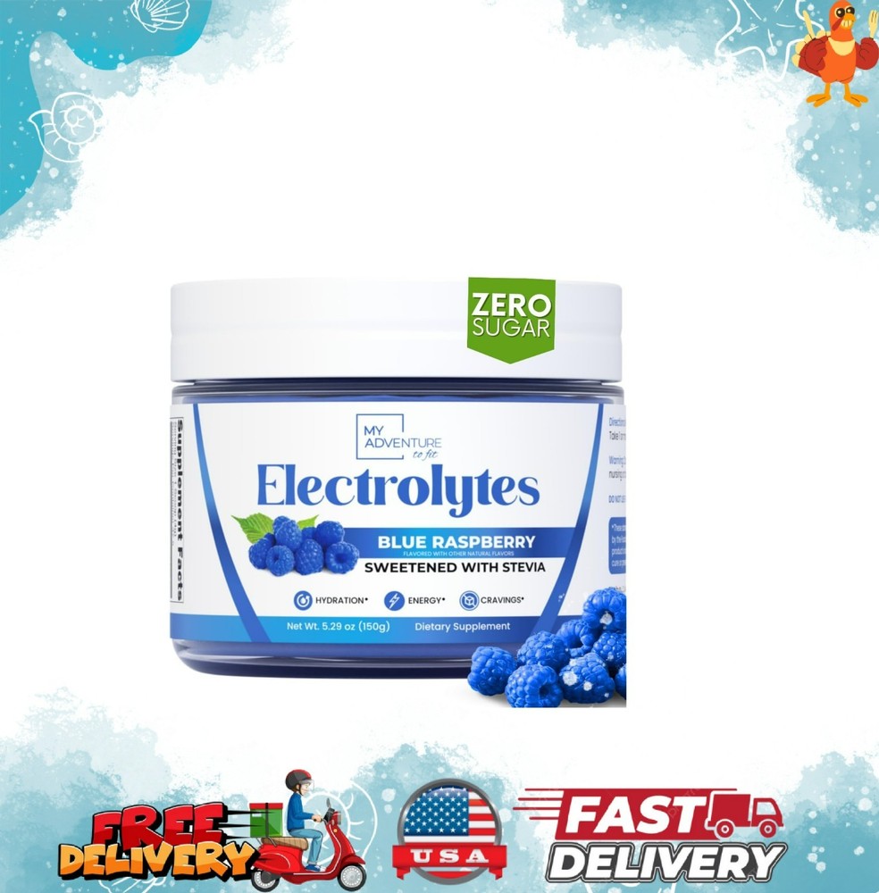 Zero Sugar Blue Raspberry Electrolyte Powder with Caffeine for Hydration