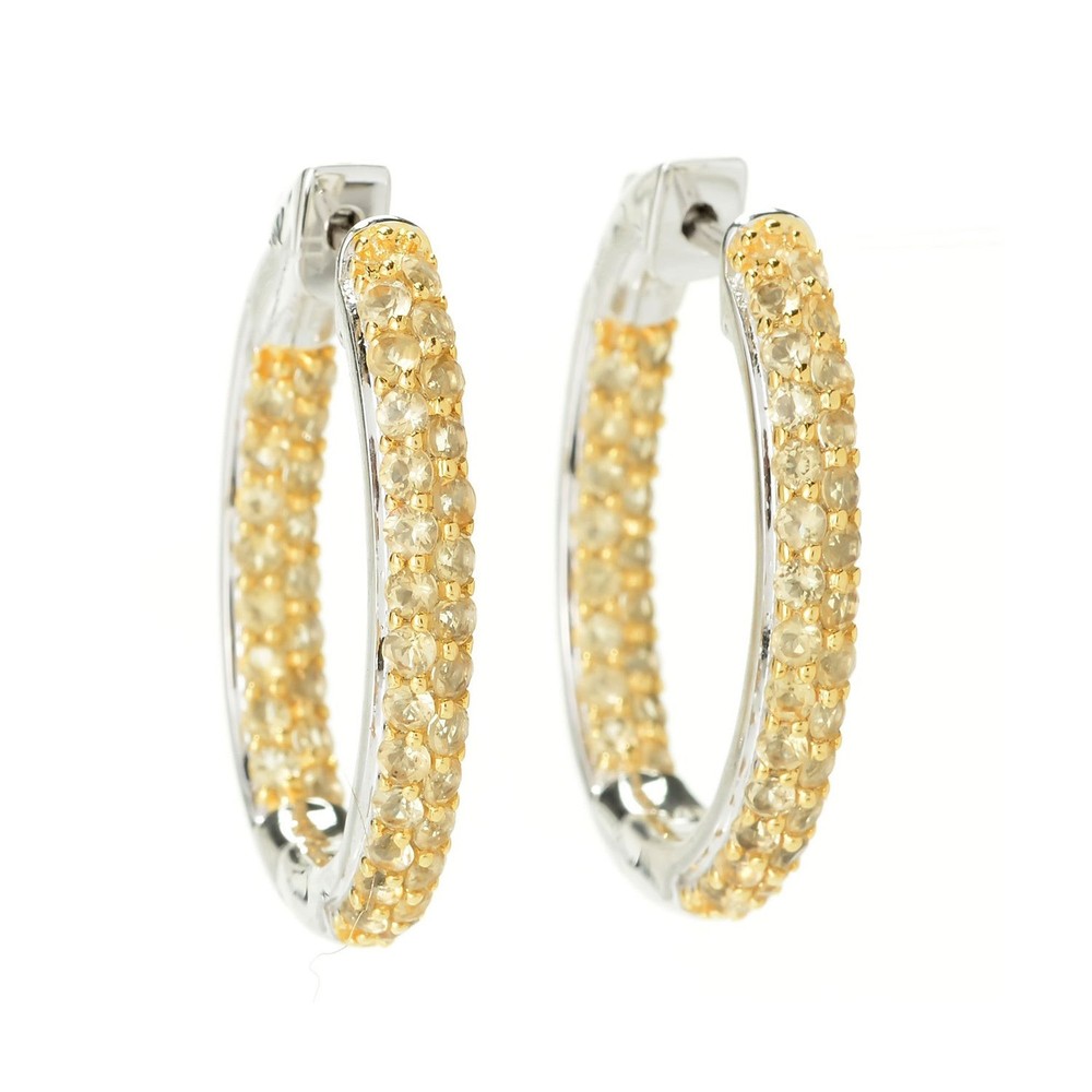 925 Sterling Silver Citrine Round Hoop Earrings for Women