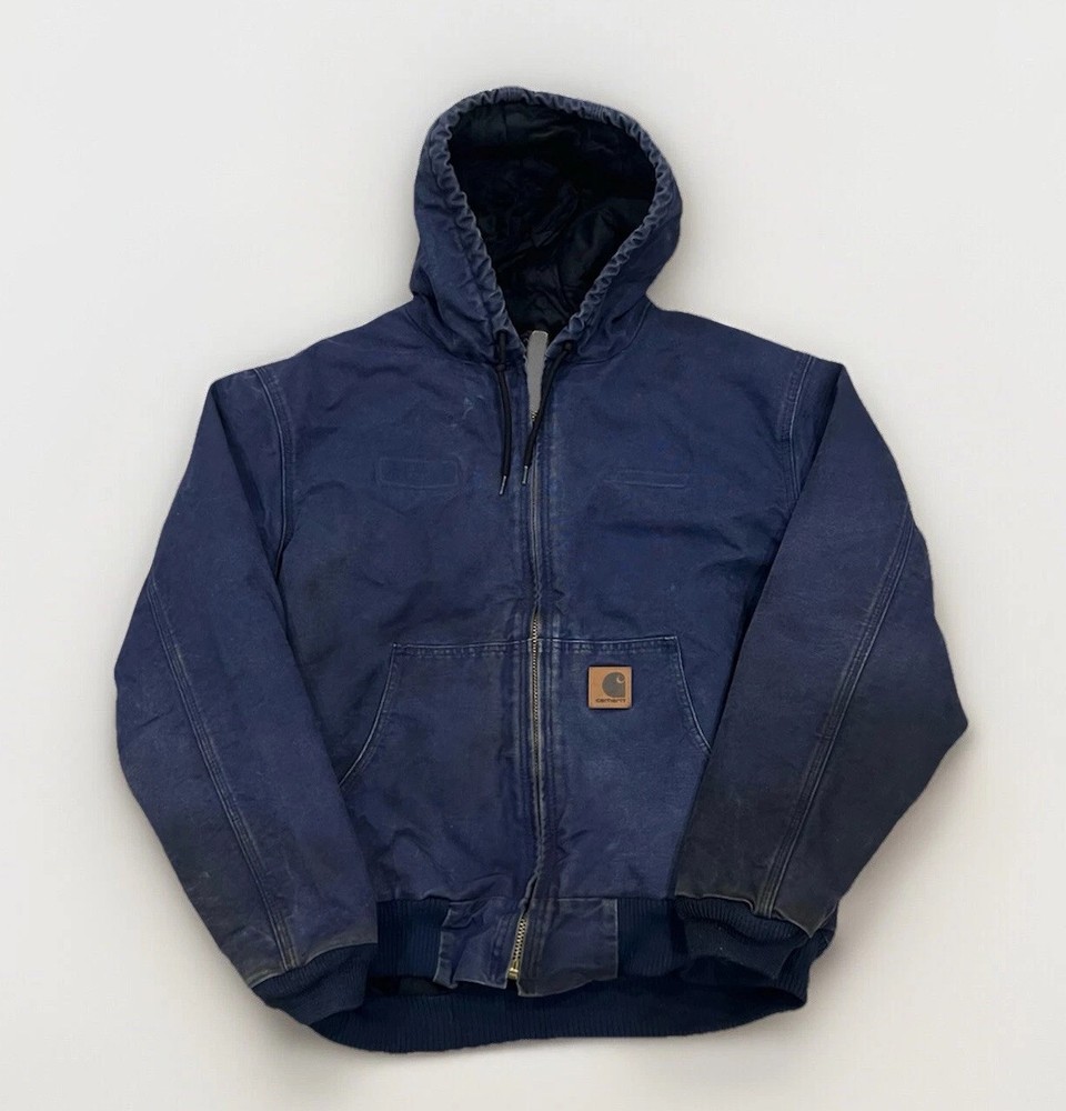 Vintage Y2K Navy Blue Carhartt J130 MDT Hooded Work Jacket
