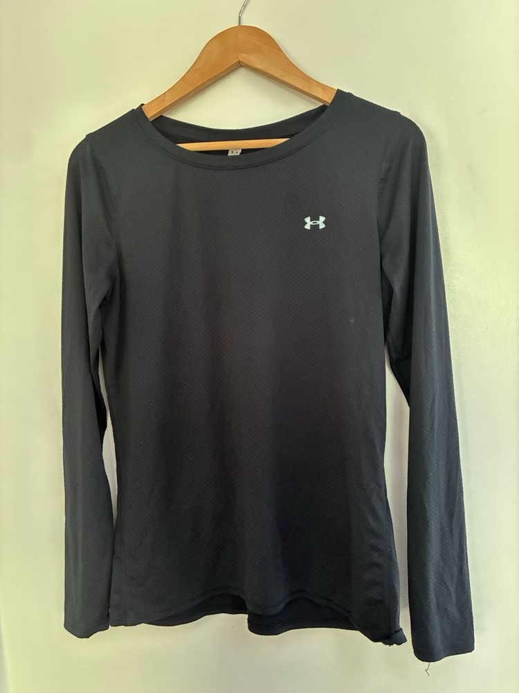 Under Armour HeatGear Men's Solid Black Fitted Polyester Long Sleeve Shirt Small