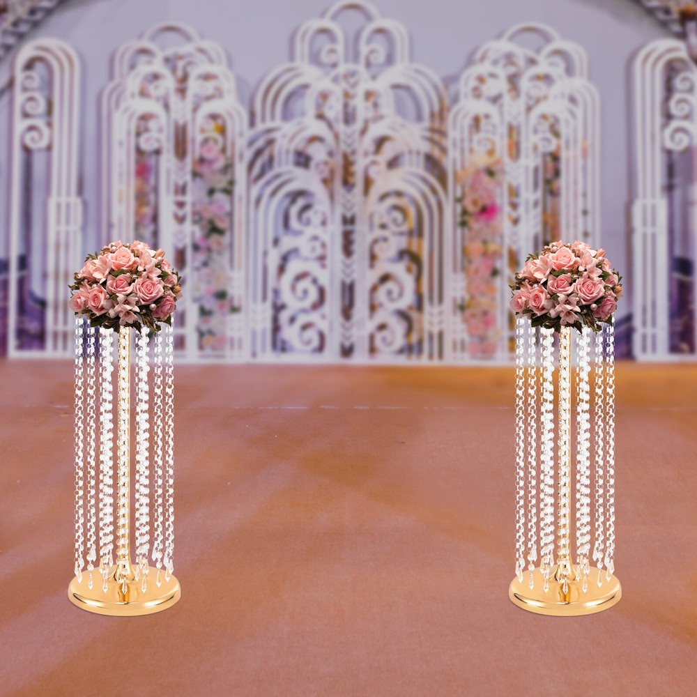 23.6 Inch 2-Piece Tall Crystal Metal Wedding Flower Vase Tabletop Decor