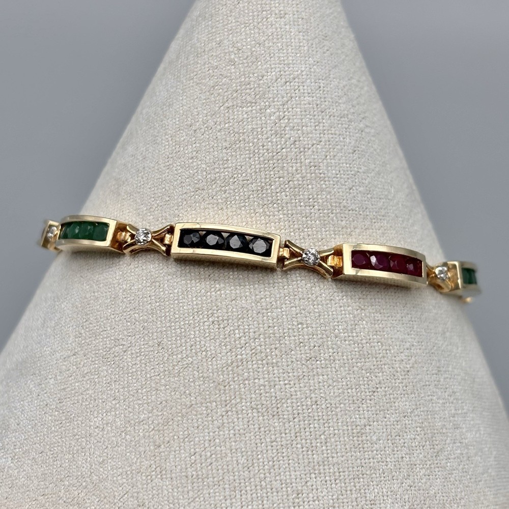 14k Yellow Gold Channel Set Diamond Emerald Ruby Sapphire 7.25