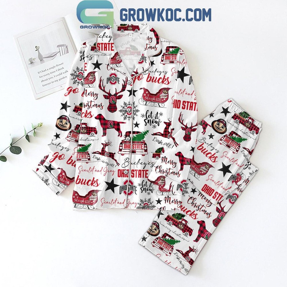 Ohio State Buckeyes Merry Christmas 2024 Snowflake Pajama Set