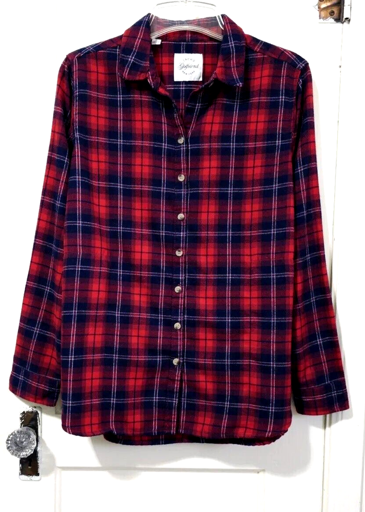 FLASH SALE! Women Jachs Girlfriend Button Flannel Shirt Top Small Red Blue Plaid-image