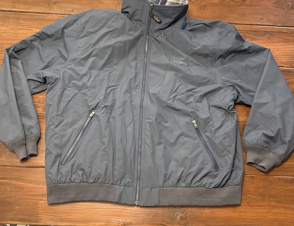 NEW Mens LL Bean Warm Up Jacket Flannel Lined XXXL Reg Carbon Navy Blue NWT